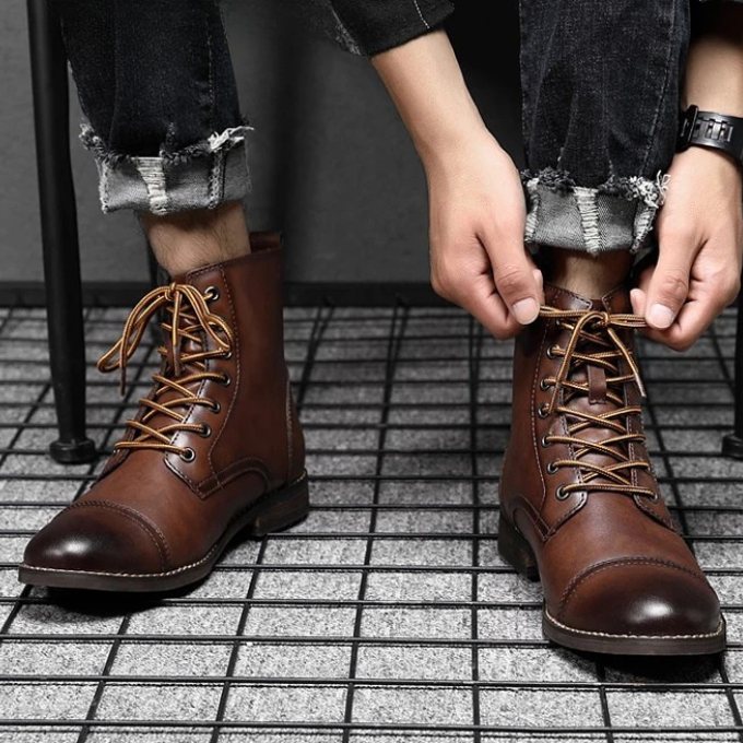 Kai | Vintage Brown Leather Lace-Up Ankle Boots For Men