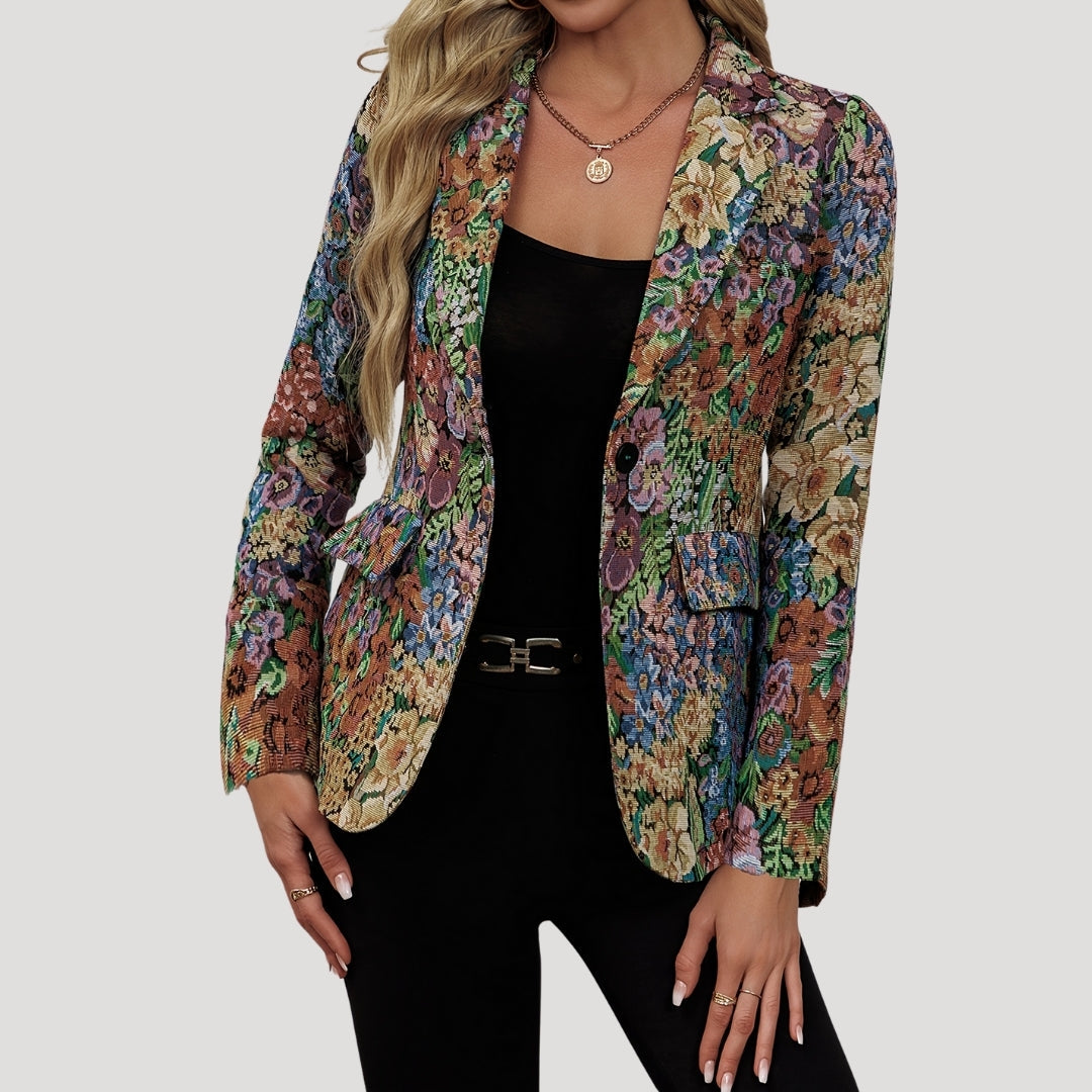 Margot | Chic Floral Tapestry Fitted Blazer With Structured Silhouette