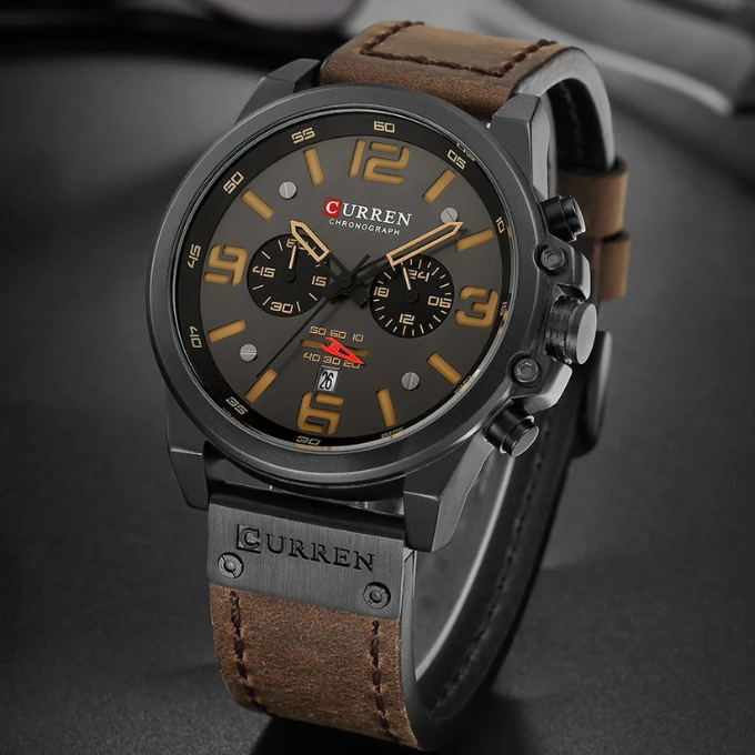 Hudson | Sleek Chronograph Men's Watch With Brown Leather Strap