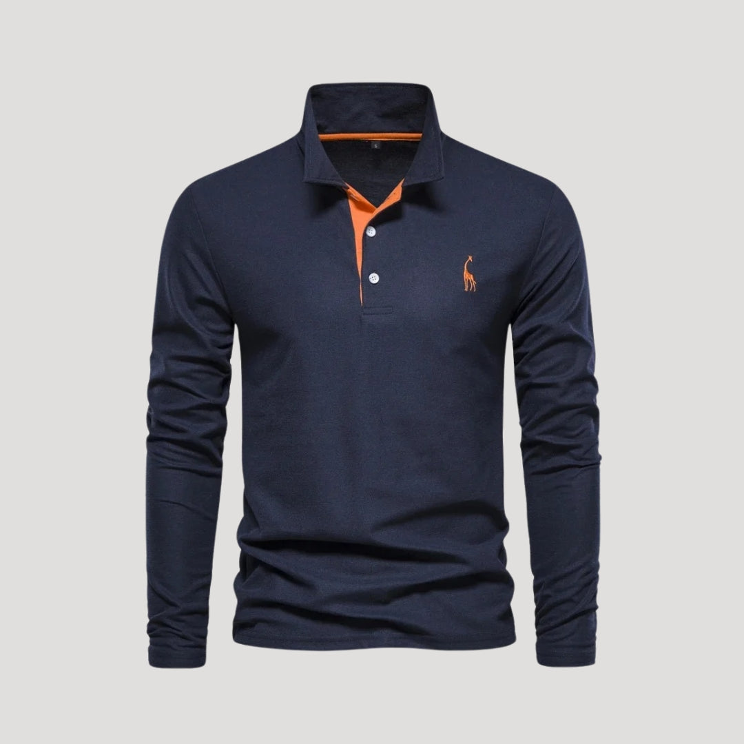 Phoenix | Stylish Men's Long Sleeve Cotton Polo Shirt With Embroidered Logo