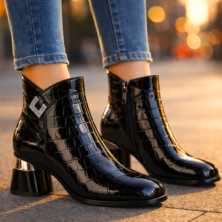 Luna | Chic Croc-Embossed Block Heel Ankle Boots