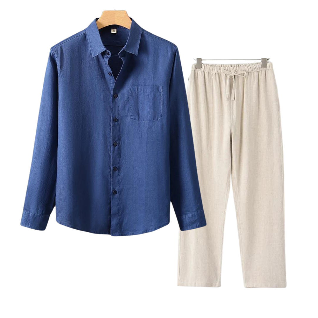 Lincoln | Elegant Linen Button-Up Shirt And Pants Set Men