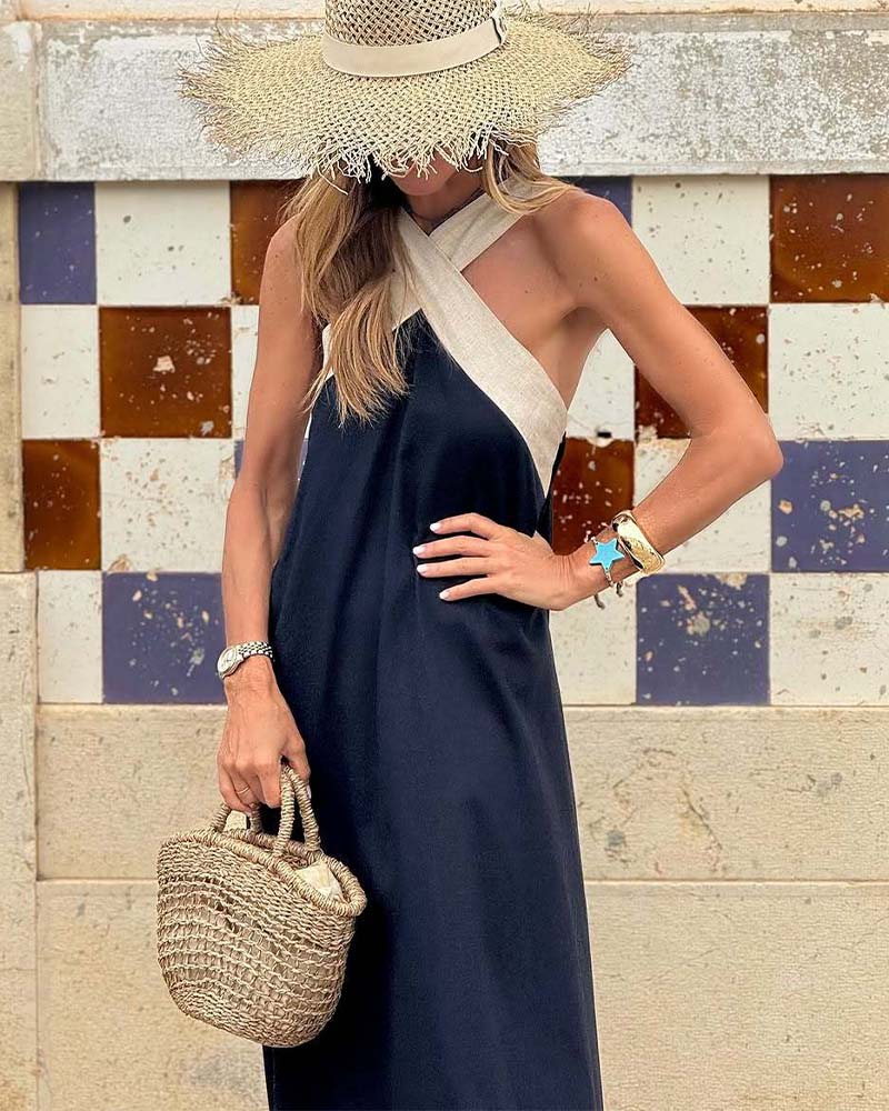 Aria | Elegant Halter Crossover Backless Maxi Dress
