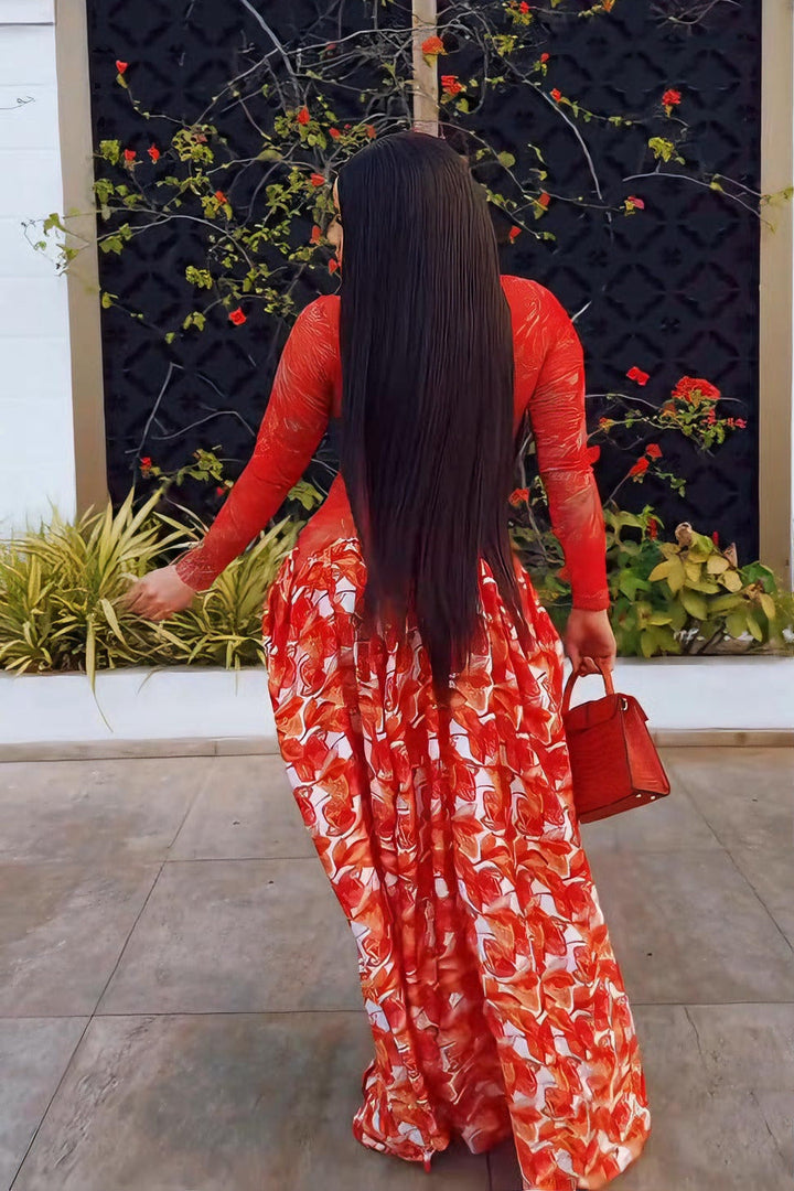 Jennifer | Elegant Sheer Mock Neck Floral Maxi Dress