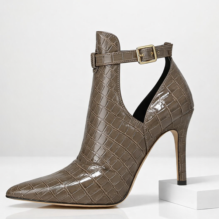 Hannah | Stylish Croc-Embossed Pointed Toe Stiletto Ankle Boots
