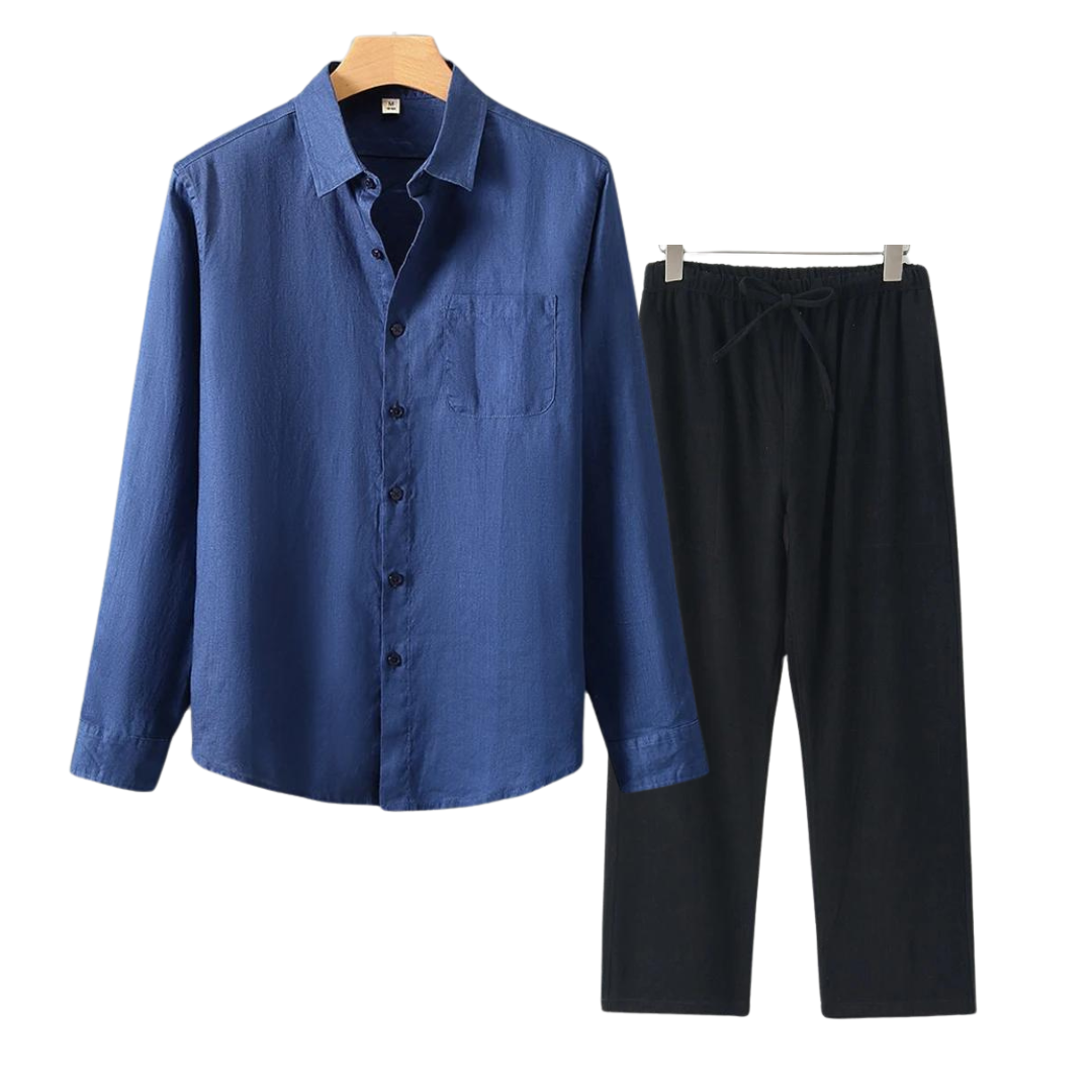 Lincoln | Elegant Linen Button-Up Shirt And Pants Set Men