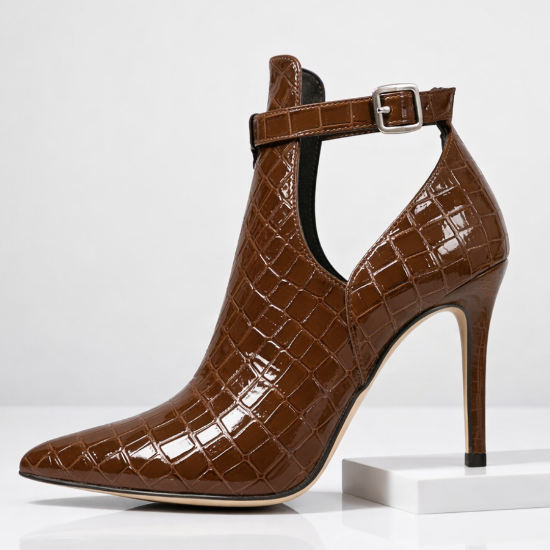 Hannah | Stylish Croc-Embossed Pointed Toe Stiletto Ankle Boots