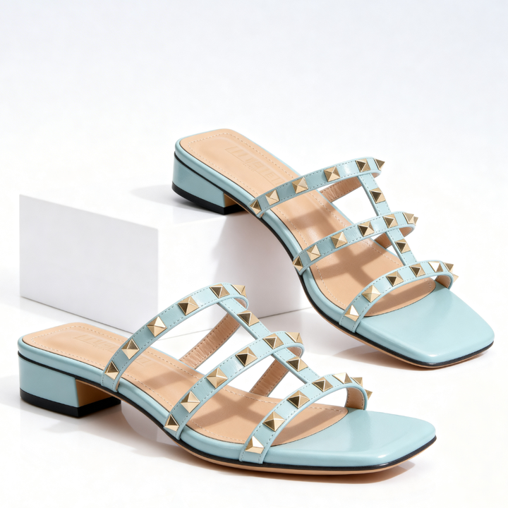 Odette | Chic Studded Block Heel Sandals With Square Toe