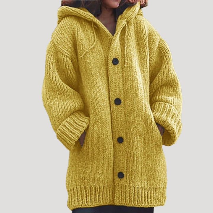 Evelyn | Stylish Chunky Knit Hooded Long Cardigan With Button Front