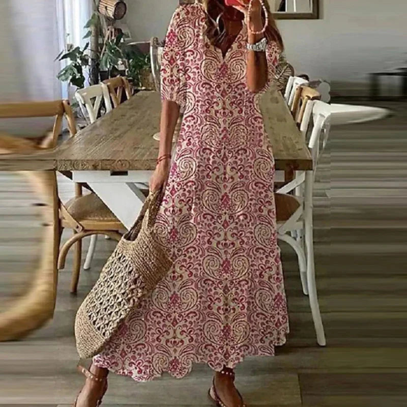 Rosie | Chic Floral Print Short Sleeve Maxi Dress