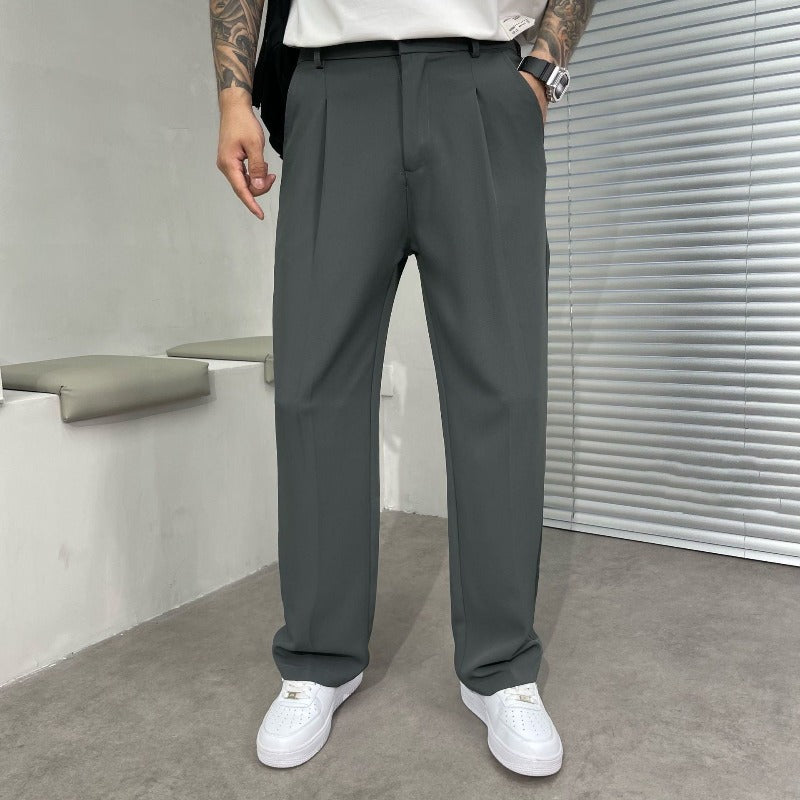 Oliver | Elegant Pleated Wide-Leg Trousers For Men