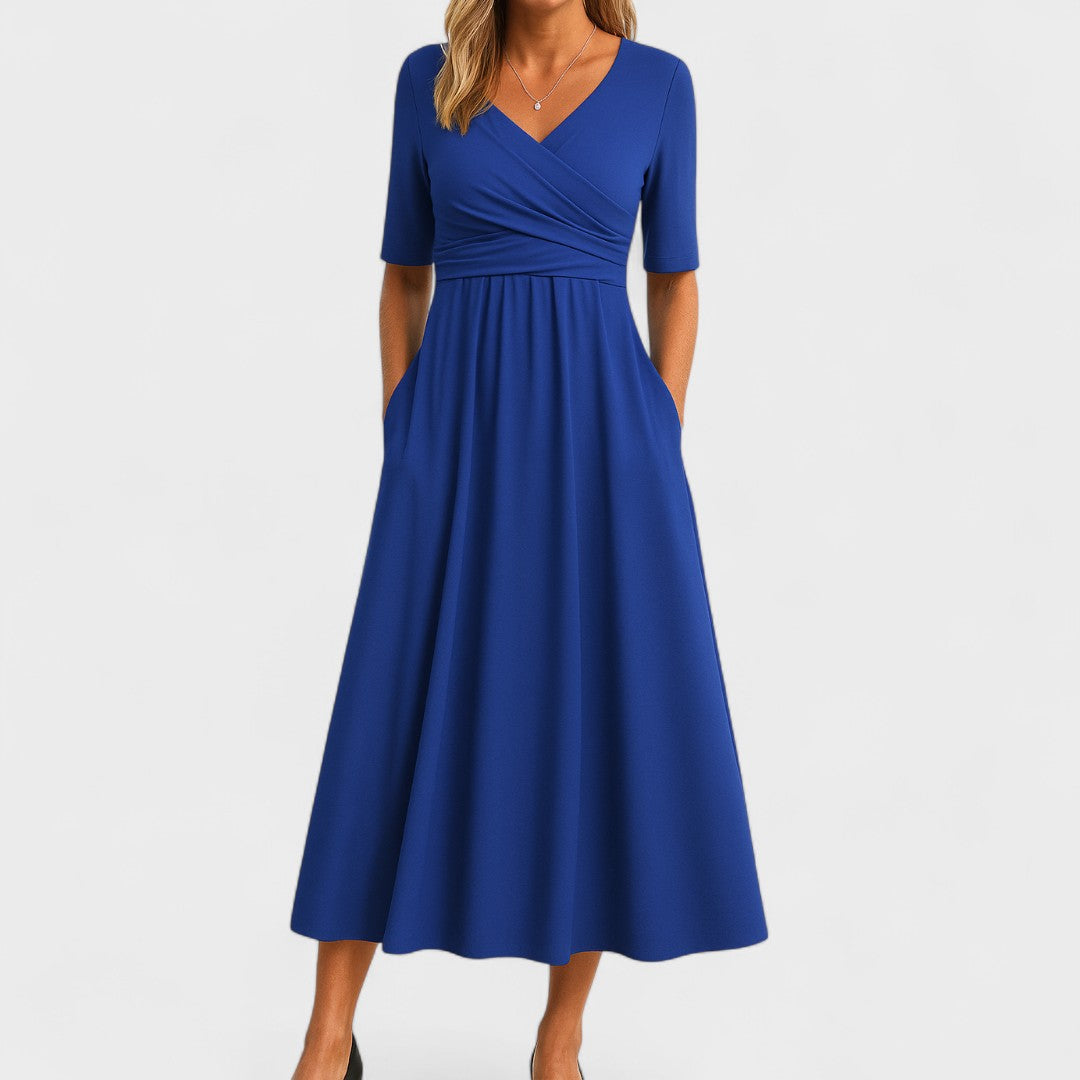 Brianna | Elegant V-Neck Wrap Midi Dress With Pockets