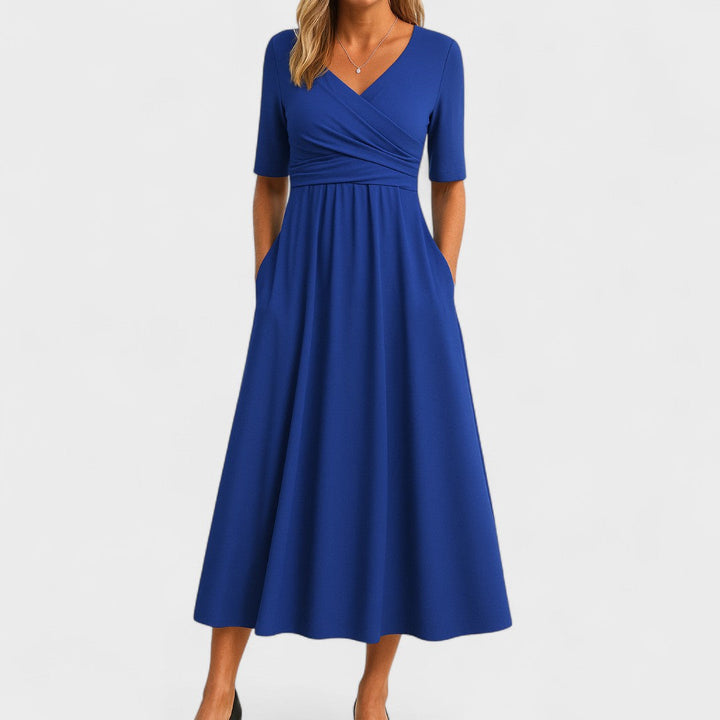 Brianna | Elegant V-Neck Wrap Midi Dress With Pockets