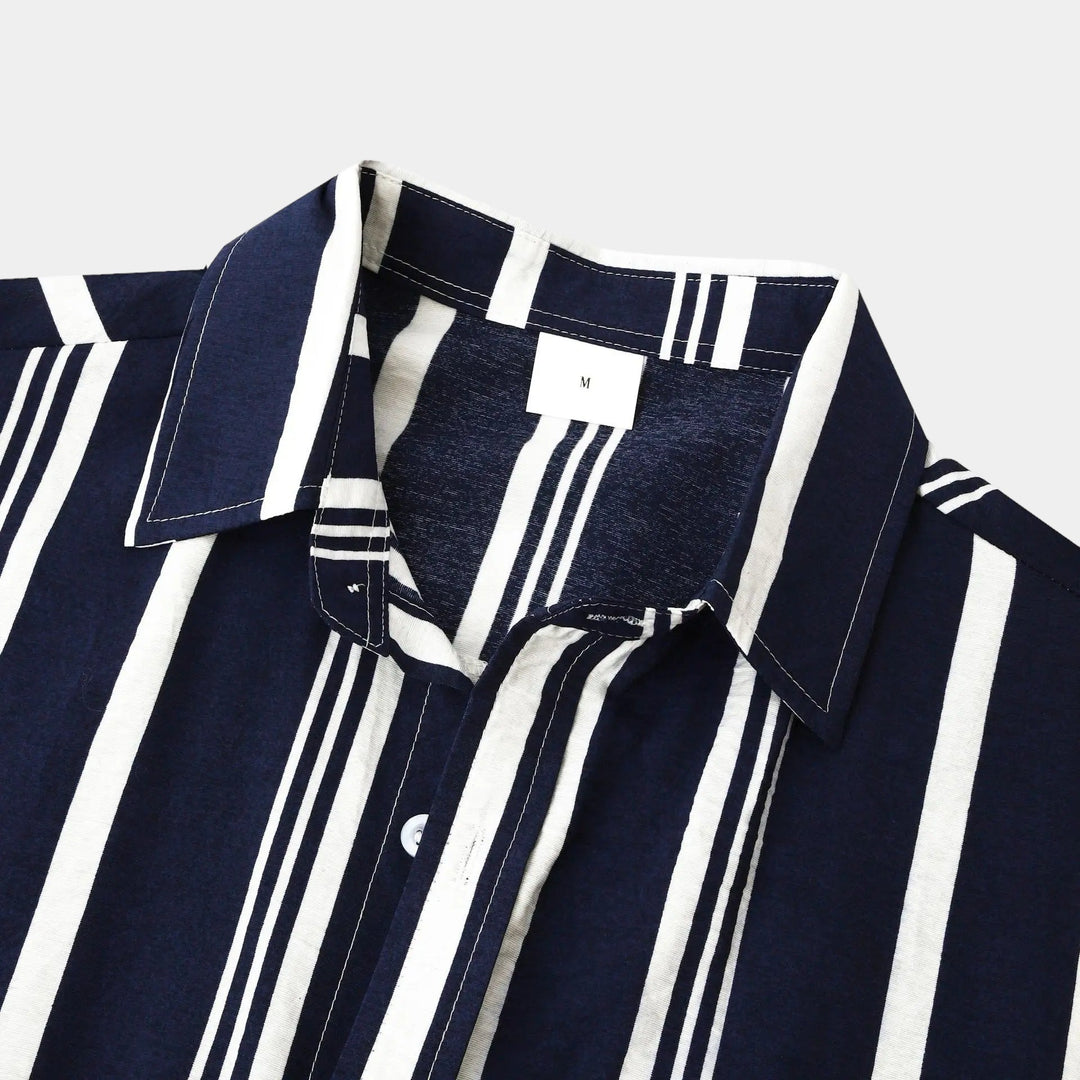 Portia | Stylish Navy Striped Short Sleeve Button Up Shirt Men