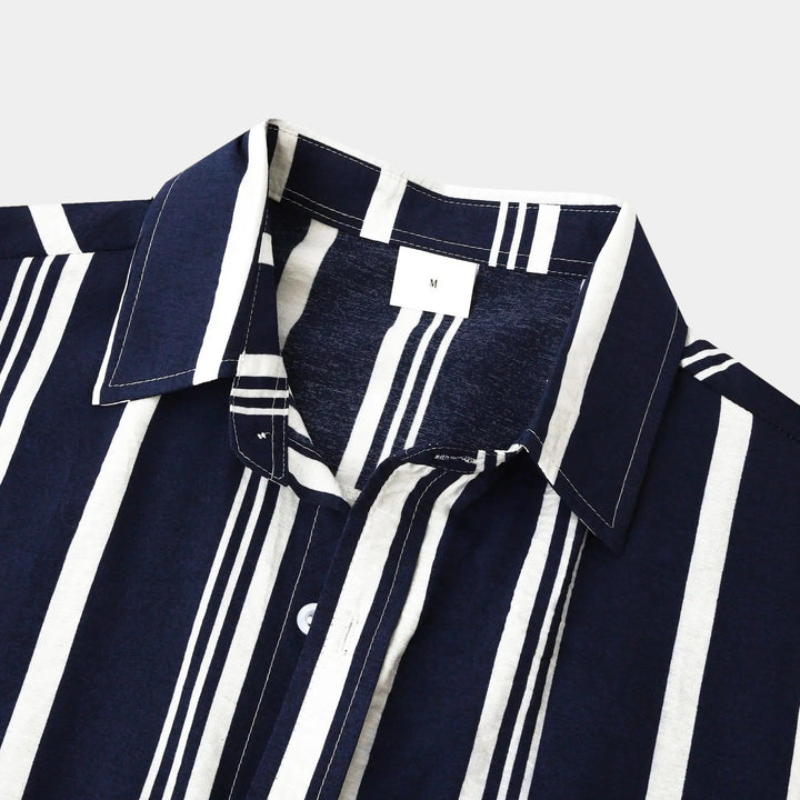 Portia | Stylish Navy Striped Short Sleeve Button Up Shirt Men