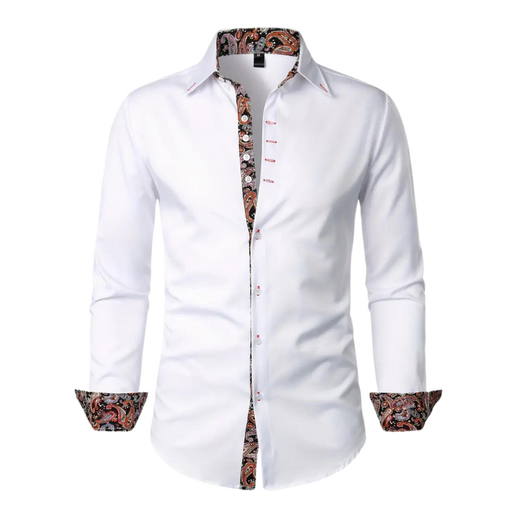 Phoenix | Stylish White Paisley Contrast Dress Shirt For Men