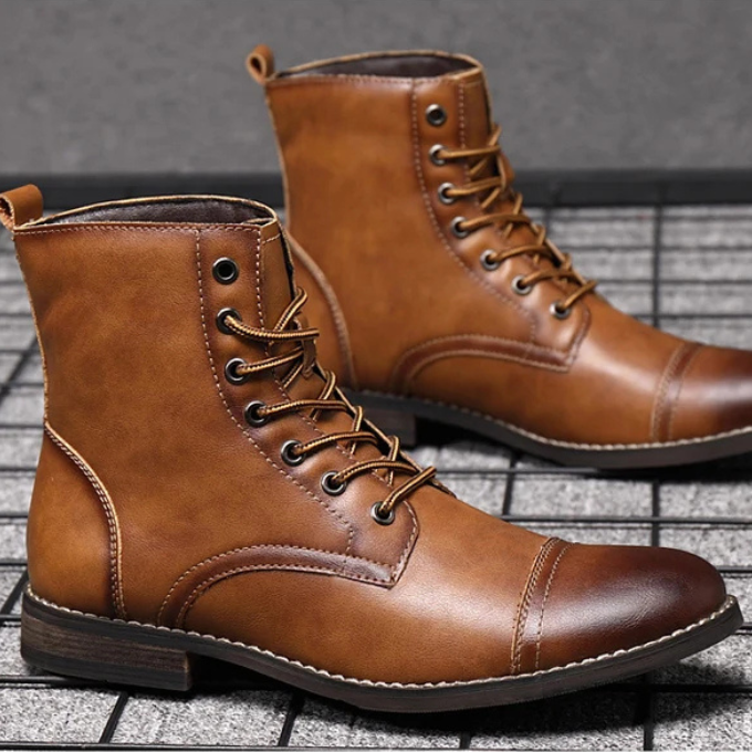 Kai | Vintage Brown Leather Lace-Up Ankle Boots For Men