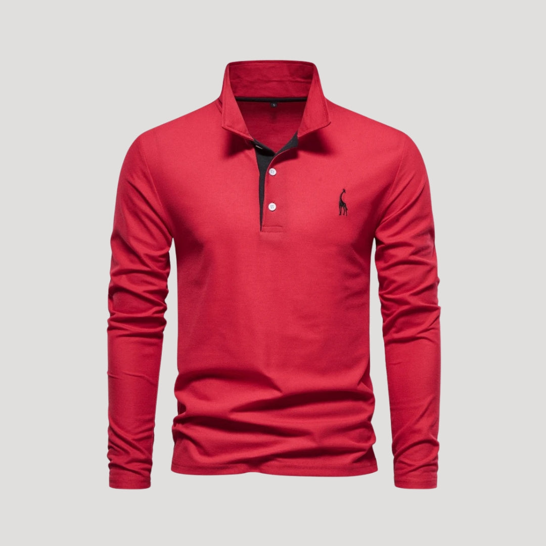 Phoenix | Stylish Men's Long Sleeve Cotton Polo Shirt With Embroidered Logo