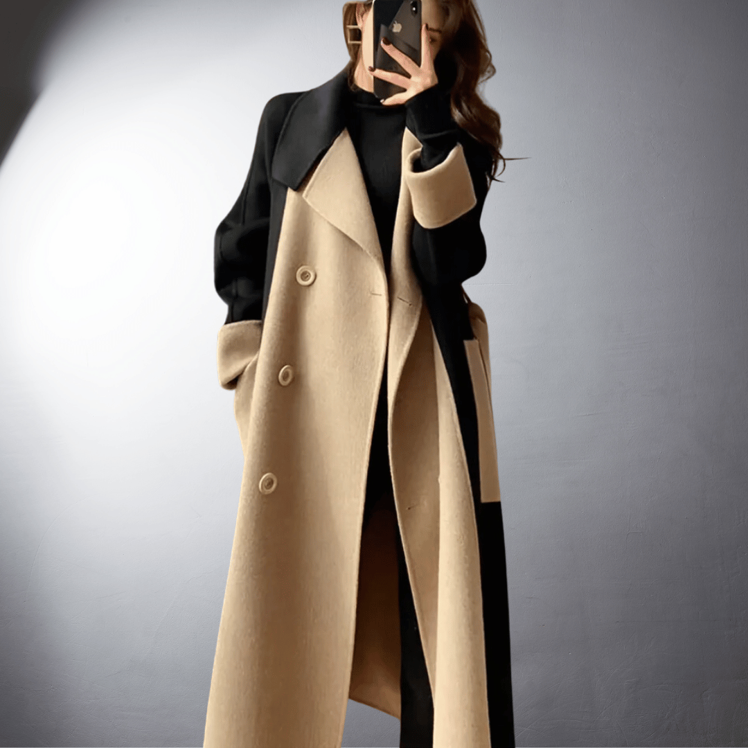 Elyse | Elegant Two-Tone Long Coat With Straight Silhouette