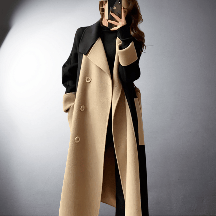 Elyse | Elegant Two-Tone Long Coat With Straight Silhouette