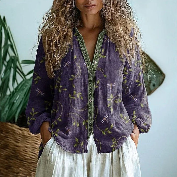 Celeste | Elegant Embroidered V-Neck Boho Blouse