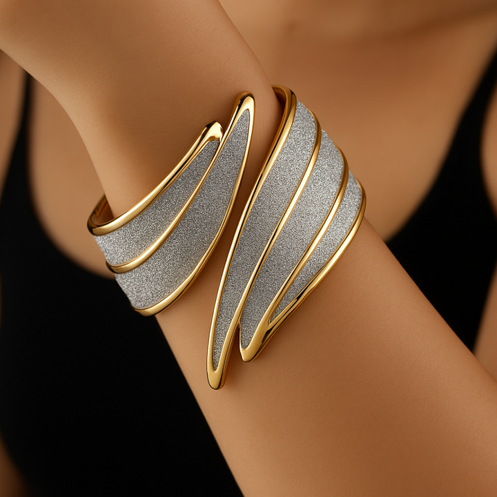 Esther | Chic Sculpted Wide Cuff Bracelet With Shimmer Panels