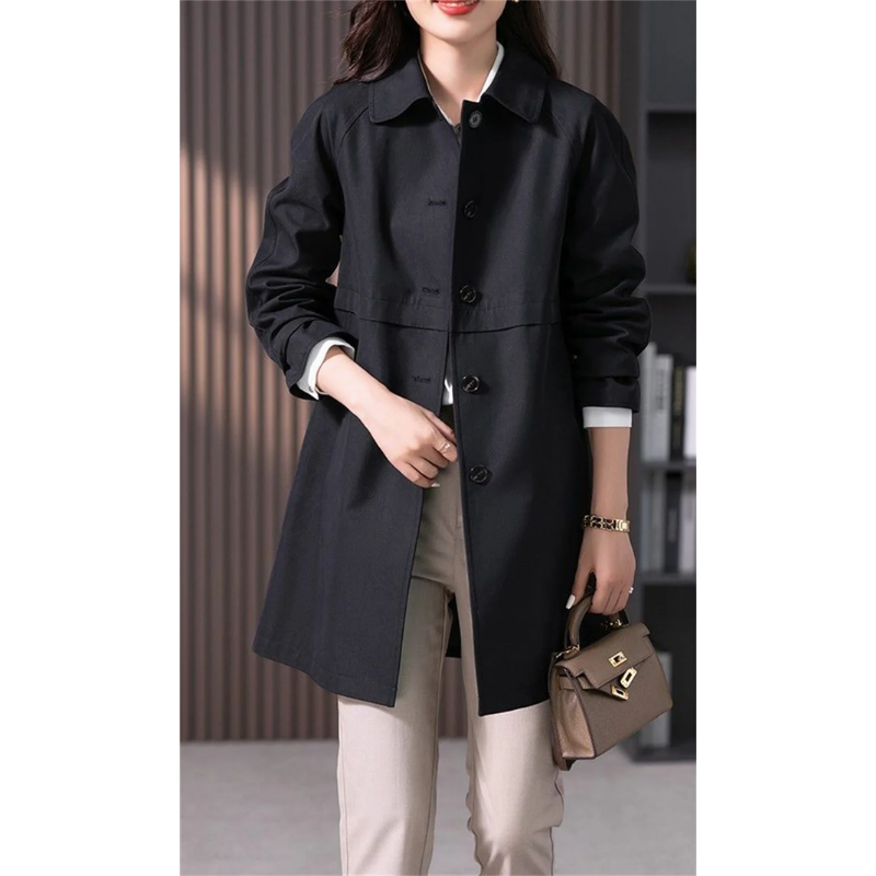 Evelyn | Classic Navy Trench Coat With Button-Front Design
