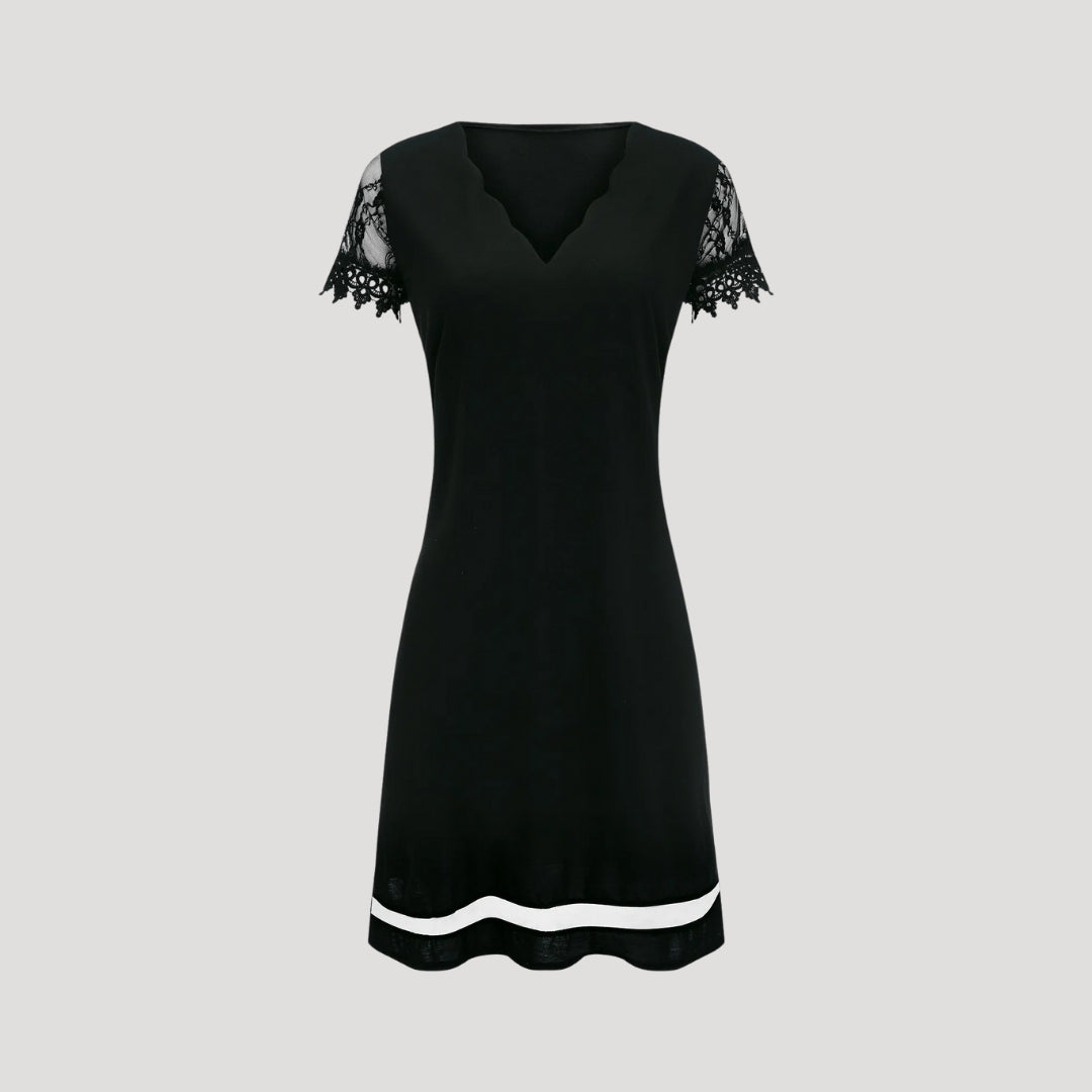 Zoe | Elegant Black V-Neck Mini Dress With Lace Sleeves
