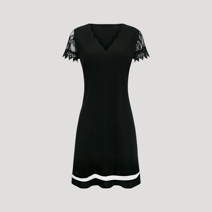 Zoe | Elegant Black V-Neck Mini Dress With Lace Sleeves