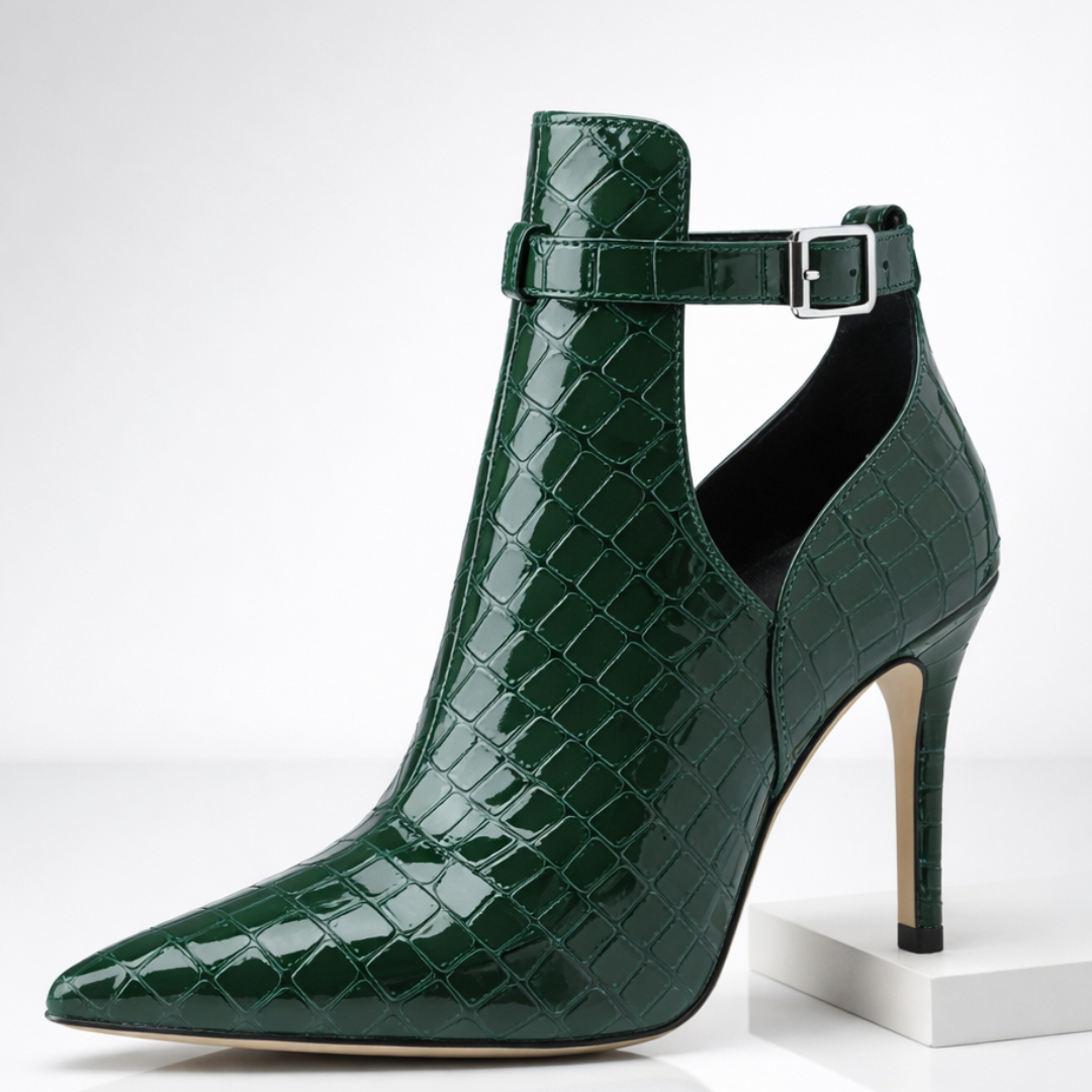 Hannah | Stylish Croc-Embossed Pointed Toe Stiletto Ankle Boots