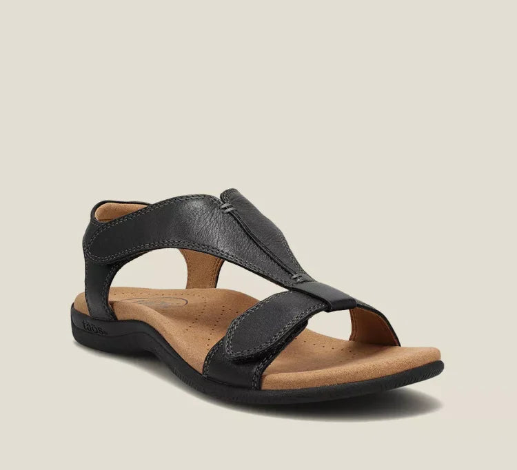 Finola | Elegant Black Leather Orthopedic Sandals With Arch Support