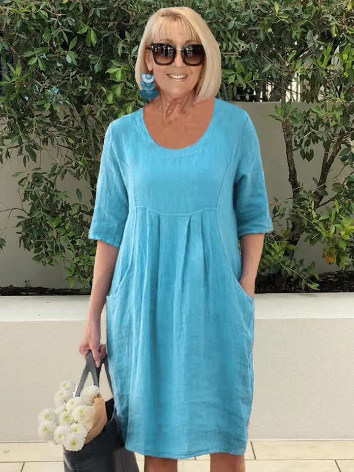 Brenna | Effortless A-Line Midi Dress With Three Quarter Sleeves