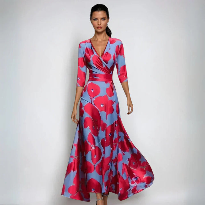 Camilla | Elegant Floral Wrap Maxi Dress With V-Neck