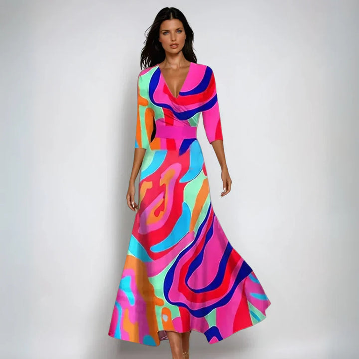 Camilla | Elegant Floral Wrap Maxi Dress With V-Neck