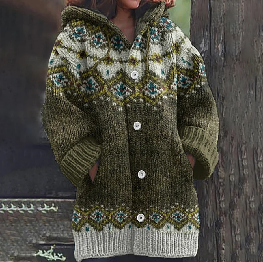 Meredith | Hooded Fair Isle Knit Cardigan Women - Cozy Style