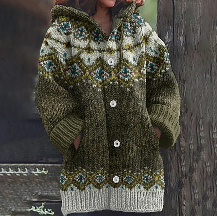 Meredith | Hooded Fair Isle Knit Cardigan Women - Cozy Style
