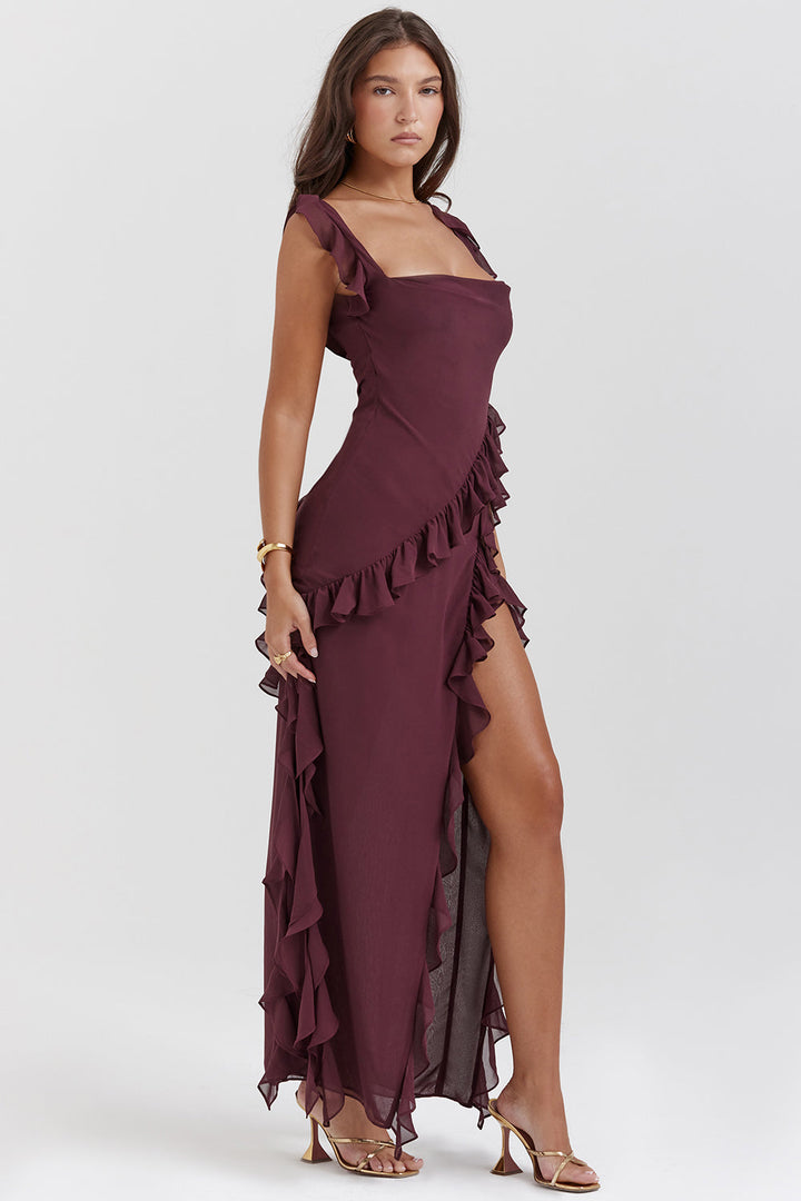 Florence | Elegant Ruffle Maxi Dress With Square Neck