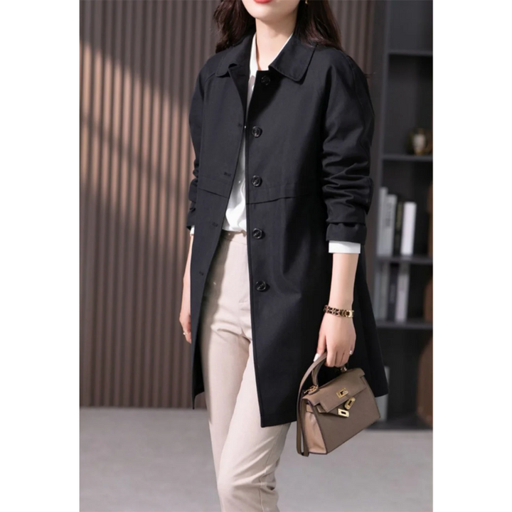 Evelyn | Classic Navy Trench Coat With Button-Front Design