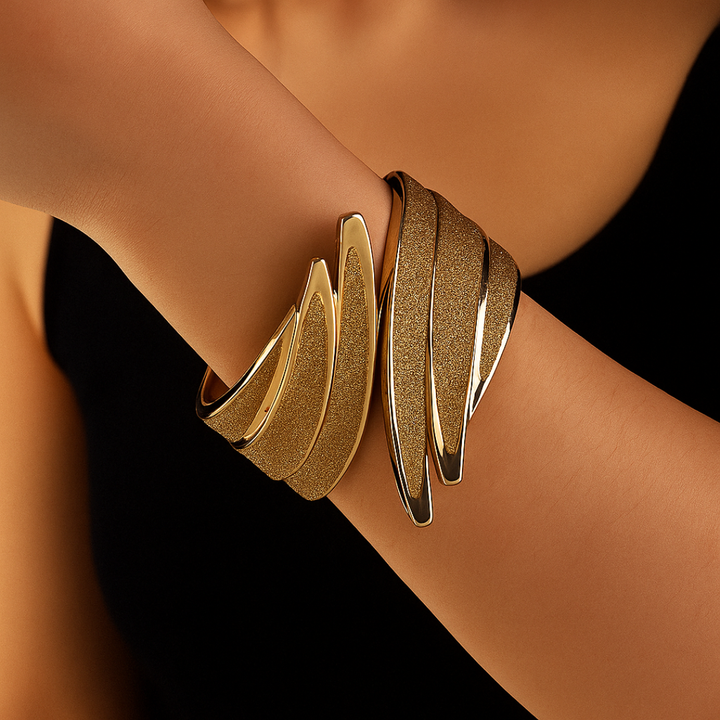 Esther | Chic Sculpted Wide Cuff Bracelet With Shimmer Panels