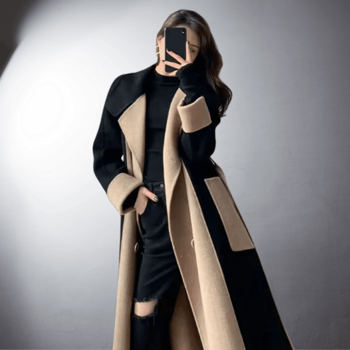 Elyse | Elegant Two-Tone Long Coat With Straight Silhouette