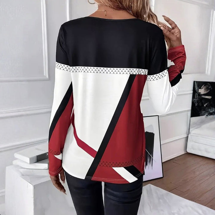 Wren | Stylish Color Block Long Sleeve Top With Geometric Pattern