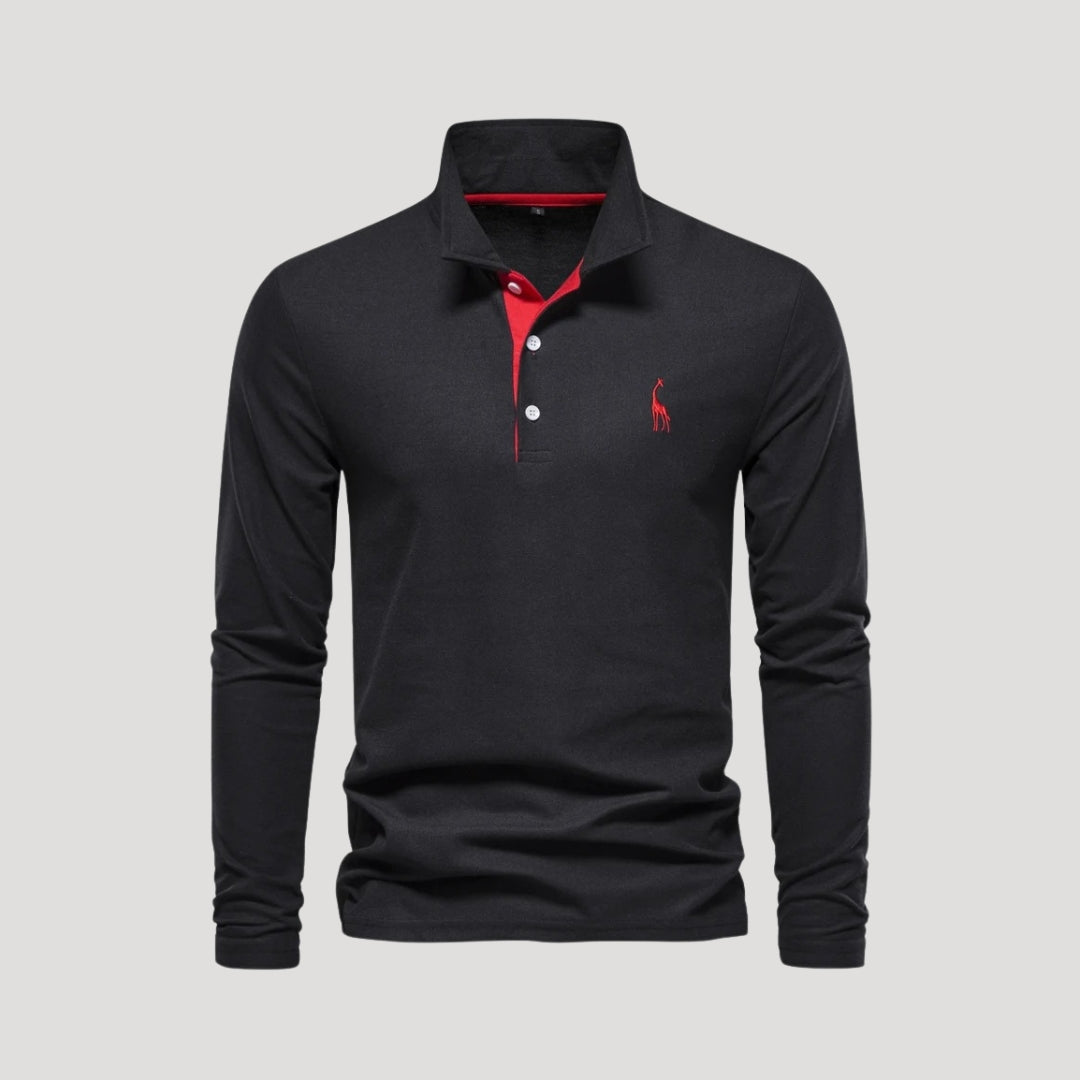 Phoenix | Stylish Men's Long Sleeve Cotton Polo Shirt With Embroidered Logo