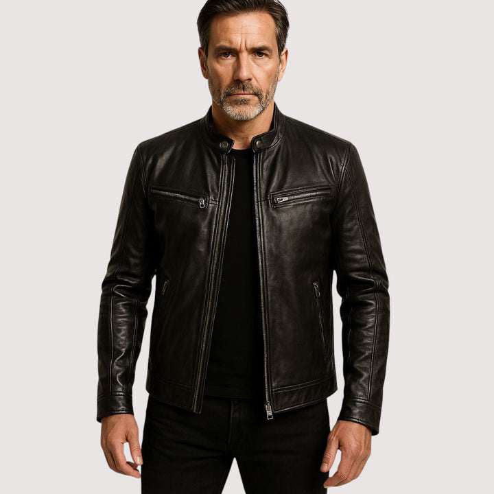 Clayton | Sleek Genuine Leather Moto Jacket Men - Black