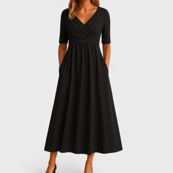 Brianna | Elegant V-Neck Wrap Midi Dress With Pockets