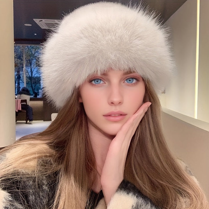 Celia | Luxe White Faux Fur Winter Hat With Ear Protection