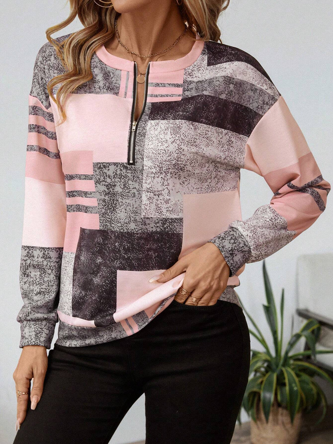 Sybil | Chic Quarter Zip Colorblock Vintage Sweatshirt