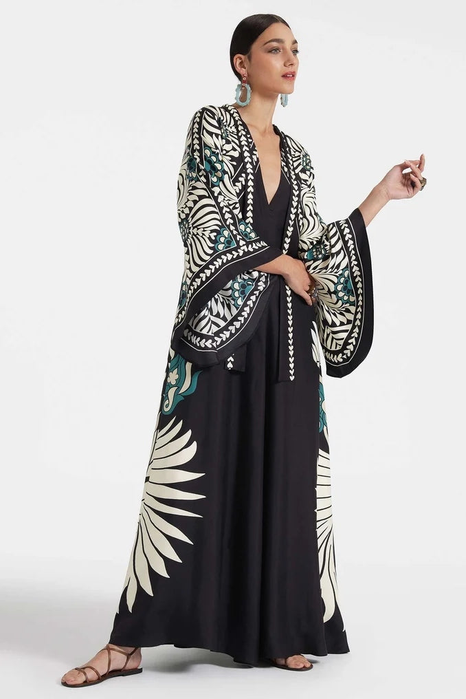 Serenity | Elegant High Neck Floral Print Maxi Dress With Sleeves