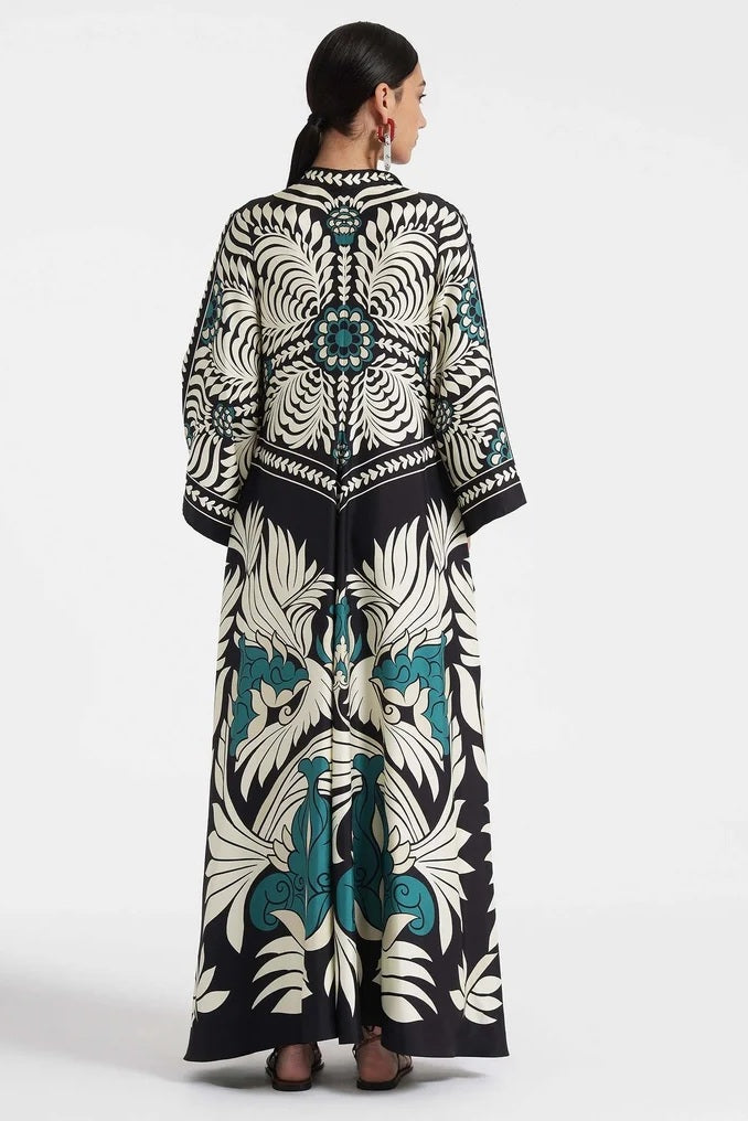 Serenity | Elegant High Neck Floral Print Maxi Dress With Sleeves