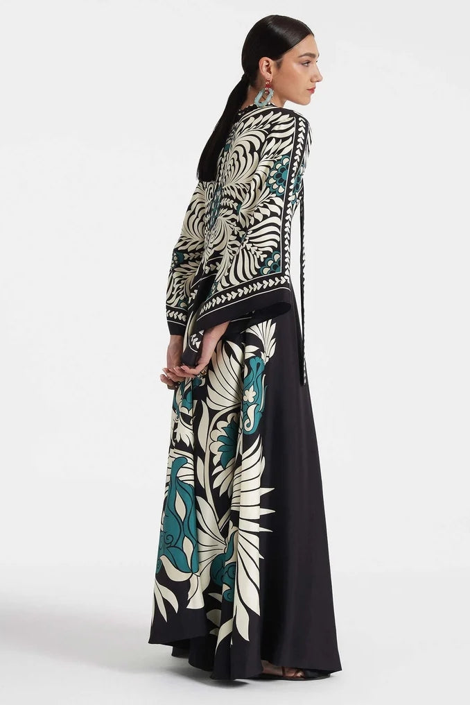 Serenity | Elegant High Neck Floral Print Maxi Dress With Sleeves