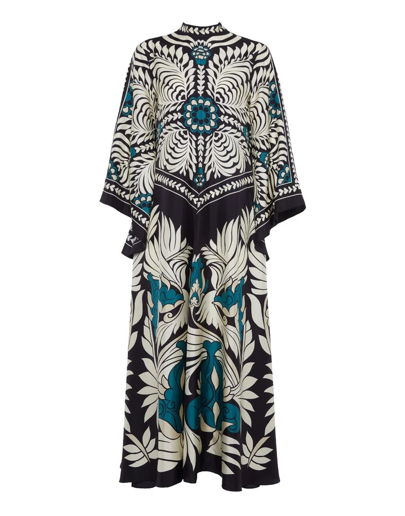 Serenity | Elegant High Neck Floral Print Maxi Dress With Sleeves